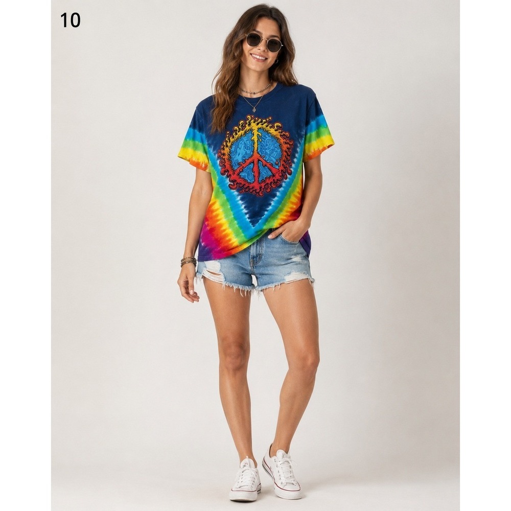 Vintage Liquid Blue T-Shirt Medium Blue Peace Sign Tie Dye Cotton
